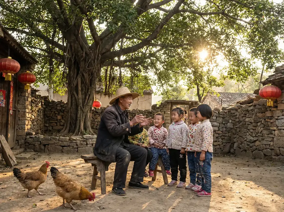 老人在大榕树下给孩子们讲故事 - 轻点灬大JI巴太粗太长了A 乡村记忆